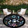 Floral Celestial Round Carpet,  Polyester Black Background with Vibrant Flowers Planets for Living Room Home Decor