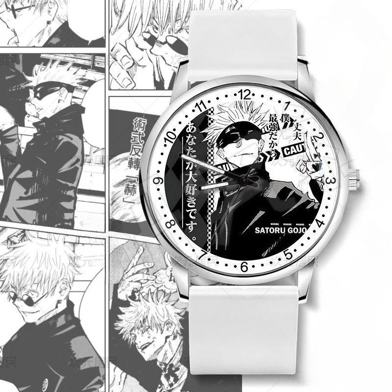 Neue Jujutsu Kaisen Gojo Satoru Anime-Merchandise kreative personalisierte Cartoon-Leder-Hochwertige Armbanduhr Festivalgeschenk gray