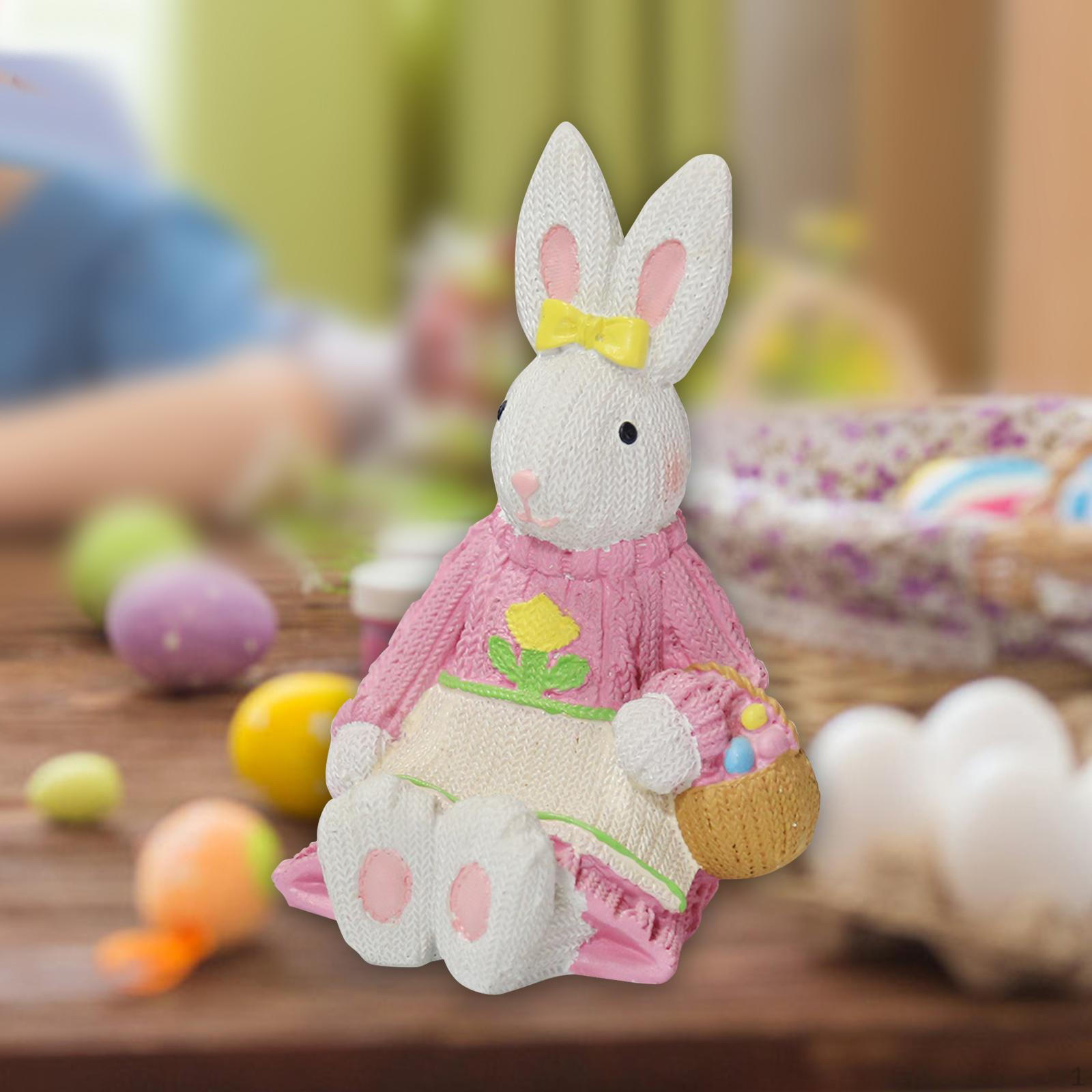 

Фигурка пасхального кролика, скульптура животного, декоративный милый настольный орнамент для офиса розовый