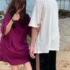 Summer New Couple Girlfriends Lazy Wind Clothes Missing Loose Medium and Long Short-sleeved T-shirt Women's Clothing