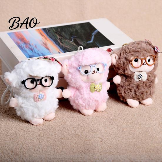 Fashionable Purse Charm Plush Sheep Doll Pendant for Bags And Keys, Soft Curly Stuffed Animal Keychain Kawaii Accessory with Bow Glasses Accessories,