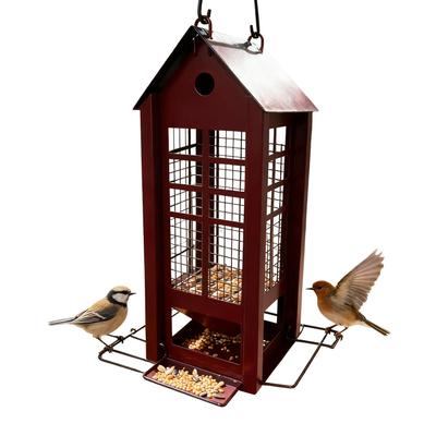 Metall-Wildvogelfutterspender, outdoor eichhörnchensicherer Futterspender, hängender Vogelfutterspender mit 4 Abflusslöchern, Hof-Kolibri-Futterspender