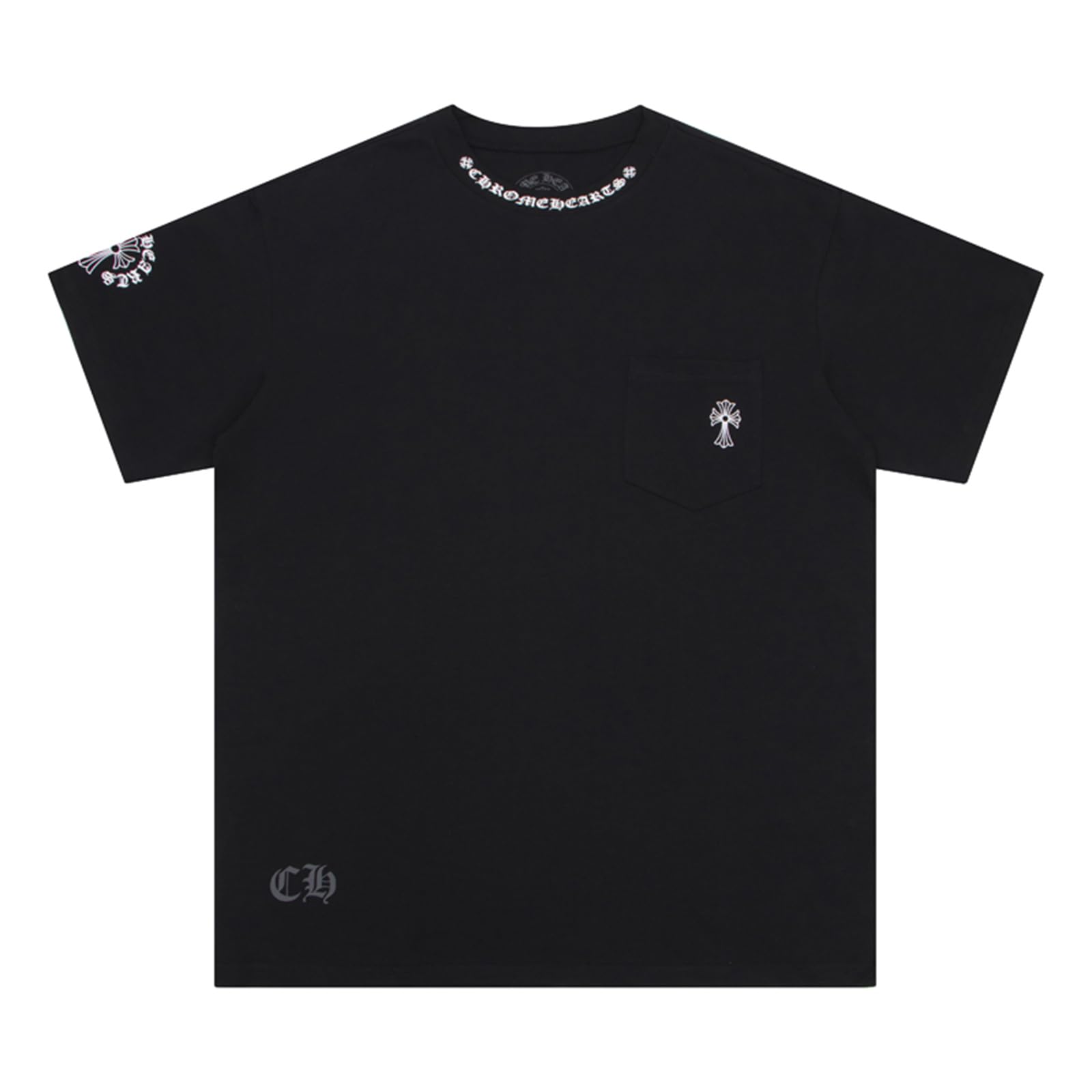 

Хлопковая футболка с коротким рукавом Chrome Hearts с принтом креста CH, круглая, идеально подходит для весны, популярный дизайн унисекс для мужчин.. Прохладный, Тонкий, Воротник, Мягкий, чёрный