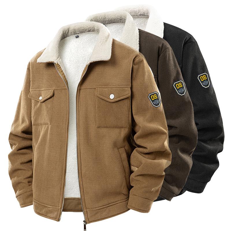 Herbst- und Winter Cordjacke für Herren mit Samtkragen Workwear, Lammwolle Herrenmantel