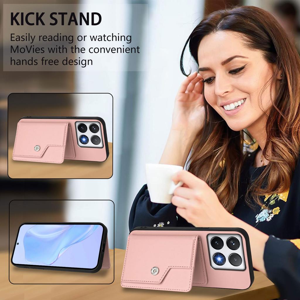 Für Xiaomi 14T Hülle RFID-Blockierender Kartenhalter Ständer TPU+PU-Leder Handy-Rückseite