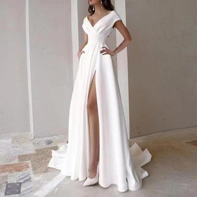 LYRIA Vestido Longo Elegante Borda com Babados Cor Sólida Transpassado na Cintura Saia com Fenda Vermelho Preto Branco Sem Mangas Vestido de Noite