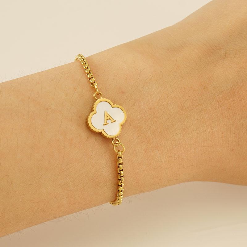Elegant Stainless Steel Four-Leaf Clover Letter Bracelet - High-End Versatile Design