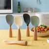 Non-stick Silicone Rice Spoon with Anti-slip, Heat-resistant Wooden Handle