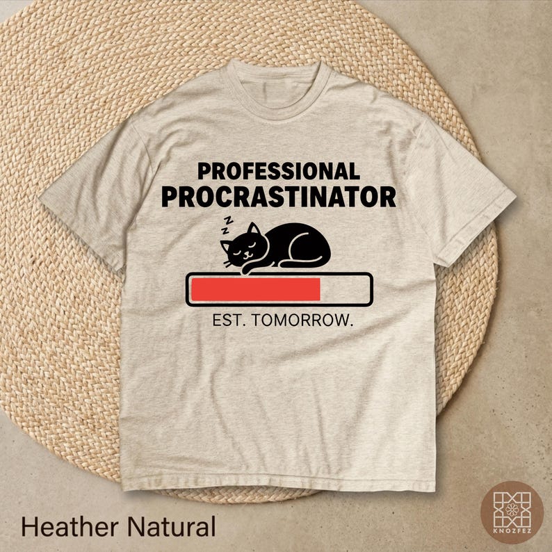 Funny Professional Procrastinator Cat T-Shirt, Cute Sleeping Kitten Loading Bar Tee, Est Tomorrow Lazy Cat Lover Gift 140