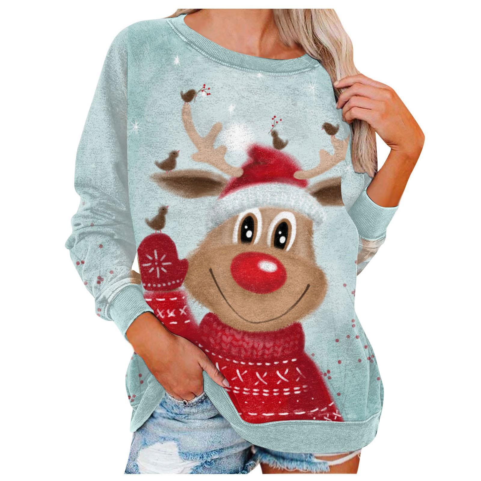 

Женский повседневный модный пуловер Ramidos с круглым вырезом и длинными рукавами с рождественским принтом