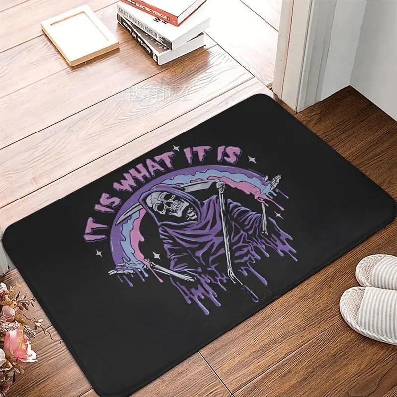 Gothic Skeleton Carpet Mat Skull Red Roses Rug Welcome Text Black Non-Slip Home Decoration Halloween Floor Mats Kitchen Mat