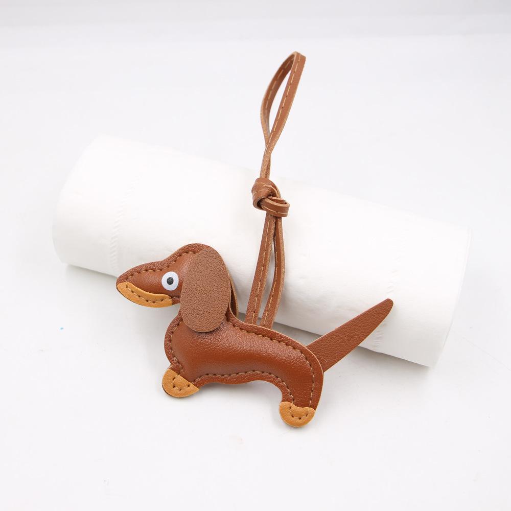 +Cartoon Leather Sausage Dog Hand Rope Bag Pendant Phone Case Accessories Pendant Car Dog Keychain