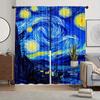 2PcsOil Painting Starry Sky Print Curtains,suitable for Bedroom,living Room Kitchen Decoration,home Decoration,window Decoration