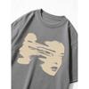 European Size Abstract Face Print Summer Trendy Oversized Shoulder Sleeve Extra Large Vintage Distressed Pure Washed Craft Round Neck T Shirt