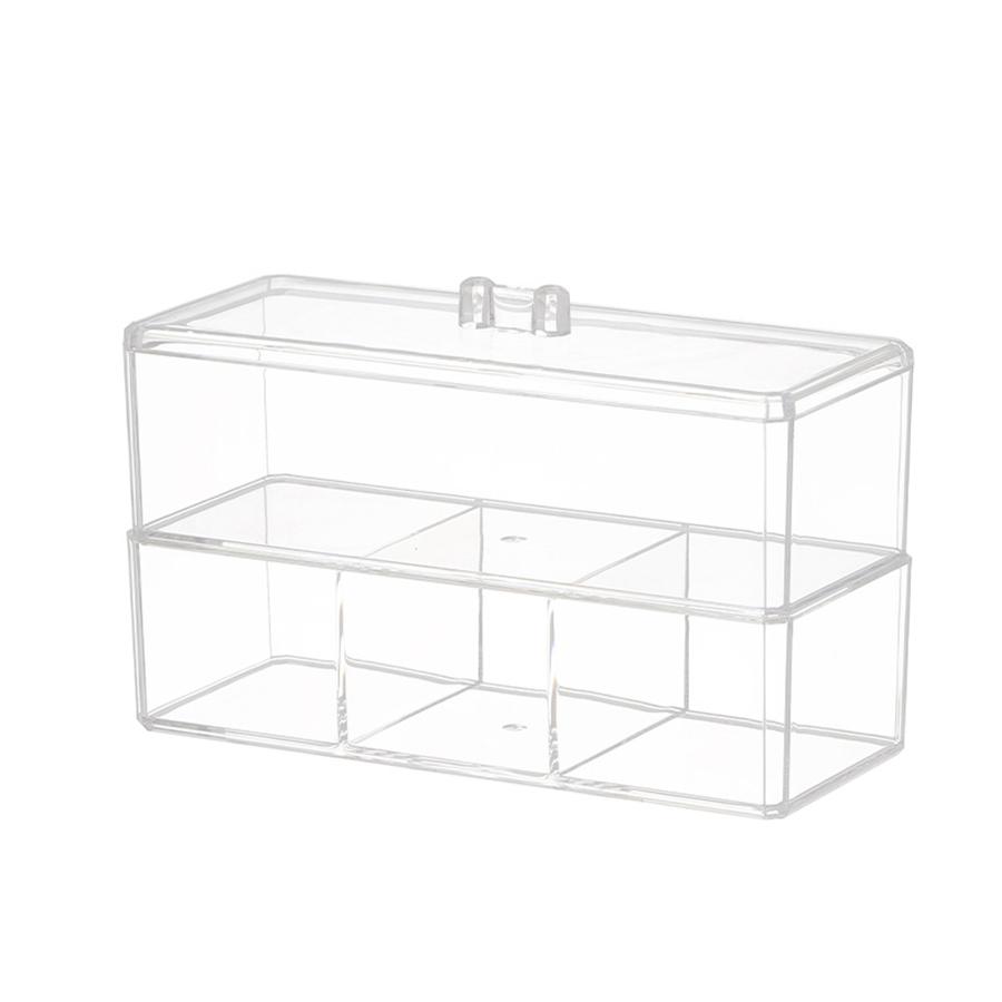 Clear Bathroom Dresser Organizer Cotton Ball Swab Holder with 3 Divided Compartments, Storage Containers, Vanity Makeup Organiza