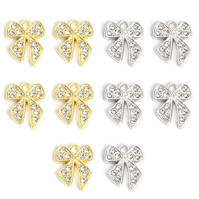10-Pack Sparkling Rhinestone Bow Charms, Fashionable DIY Alloy Pendant for Necklace, Bracelet, Earrings, Keychain, Clothing and