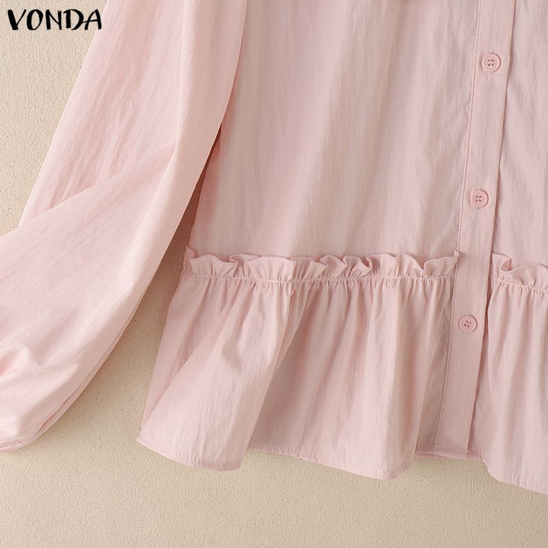 VONDA Women Casual Doll Collar Loose Long Sleeve Buttons Ruffled Blouse