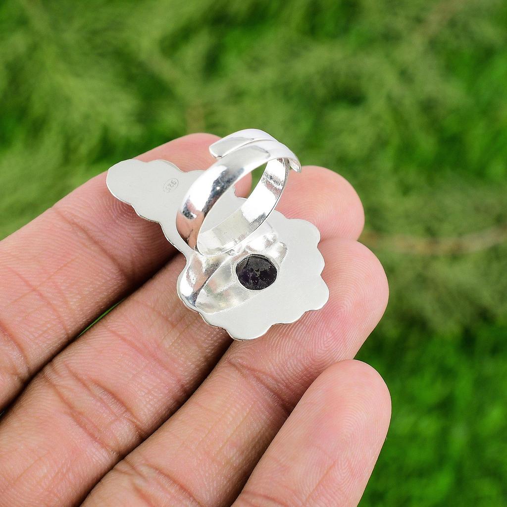 African Amethyst Gemstone 925 Silver Trendy Flower Bezel Promise Ring Jewelry