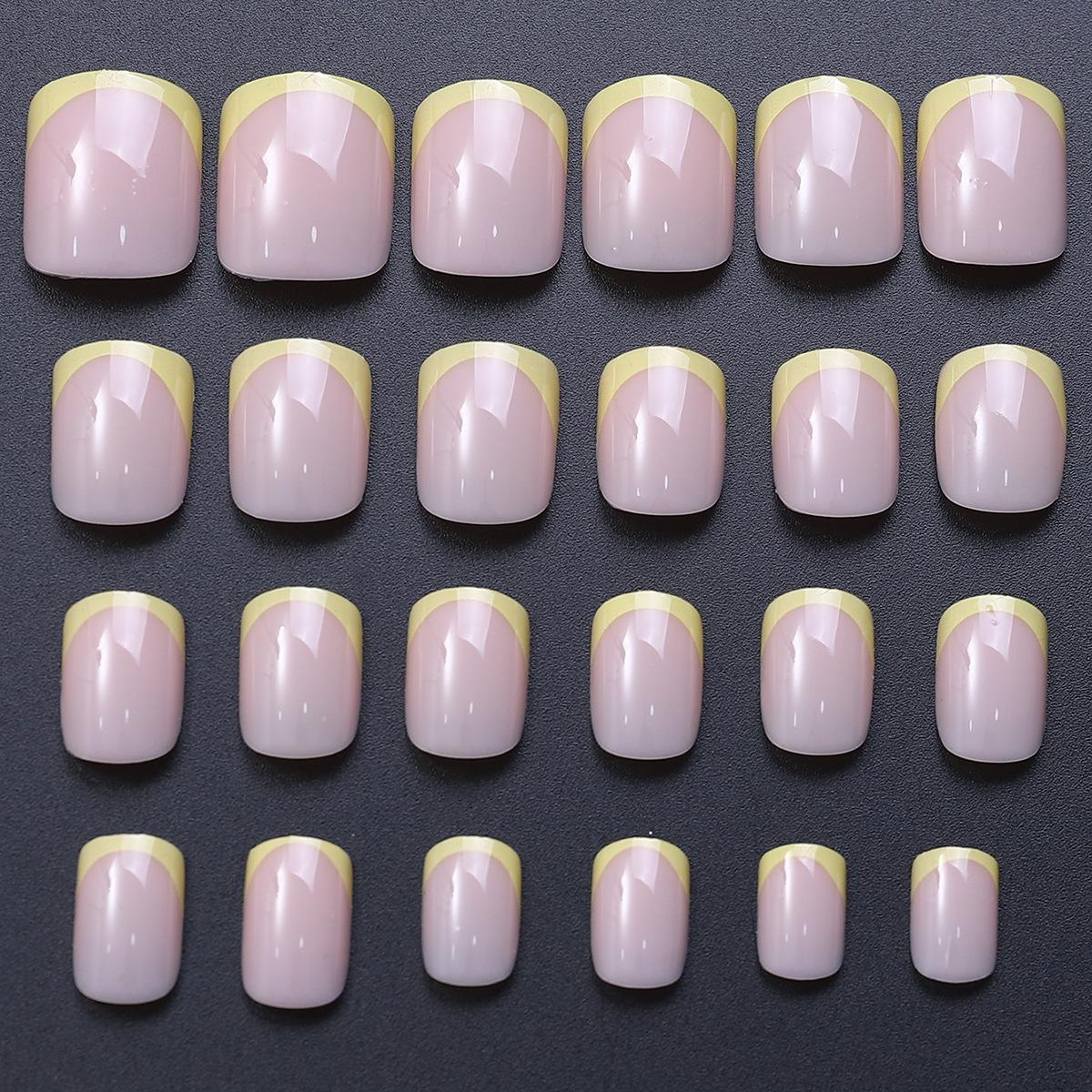 

Короткий розовый нежный нежный женский сверкающий розовый нежный желтый французский нейл-арт милый натуральный сладкий стиль Ins готовый накладной ноготь бездна