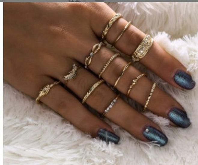 Bohemian Retro Antique Silver Lotus Ring Set for Women - 15 Pieces