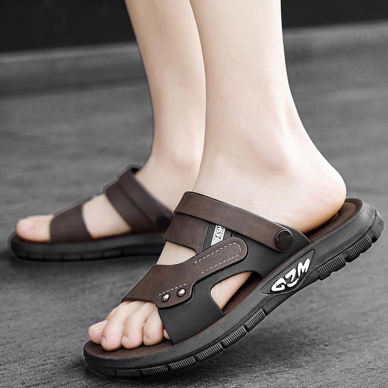 Fashion Fashion Men Sandals 2025 New Summer Casual Leather Walking Sandals Outdoor Antiskid Shoes Classic Breathable Business Sandals