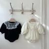 Infant Velvet Lace Bow Winter Onesie - Footed Baby Girl Pajamas