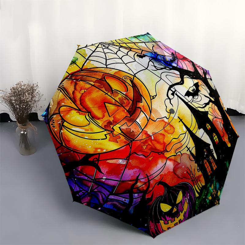 Stained Glass Pumpkin Bat Spider Web Round Wall Decal Art Sticker Umbrella