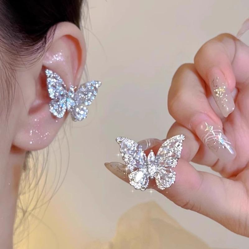 Butterfly-shaped Ear Barrette Women's Non-pierced Earrings with Luxurious and High-end Feel, New Year's Fairy Tale Style Ear Jewelry Stud