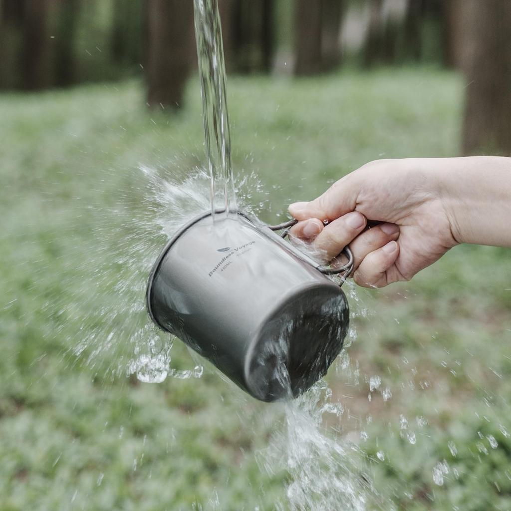 Boundless Voyage Titanium Mug with Single Folding Supplies Lid, Ultra-Lightweight, Rust-Resistant, Mug, Stackable, Handle, Open-Face, Outdoor/Camping