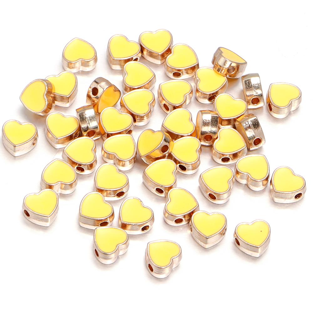 

10pcs 8mm Alloy Double Sided Heart Enamel Beads Colorful Love Heart Loose Beads For DIY Jewelry Making Necklace Bracelet Earring жовтий
