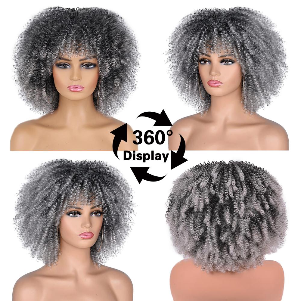 MISSQUEEN Synthetic Short Curly Bob Hair Extension Large Fluffy Bangs Natural Soft Looking For Women Daily Party Wear