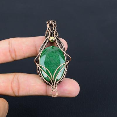 Im Labor hergestellter Smaragd-Edelstein, handgefertigt, reiner Kupferdraht, umwickelter Anhänger, Schmuck für Frauen