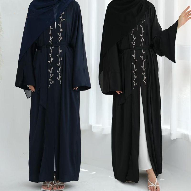 New Arrival Middle East Dubai Exquisite Embroider Cardigan Shoelace Dress Embroidered Lace up Dress