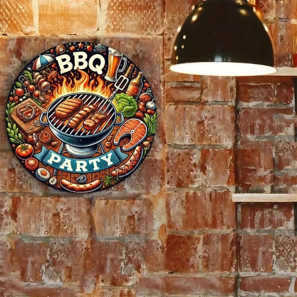 Cartello in Metallo Vintage Griglia per BBQ Decorazione da Parete per Man Cave Garage Pub