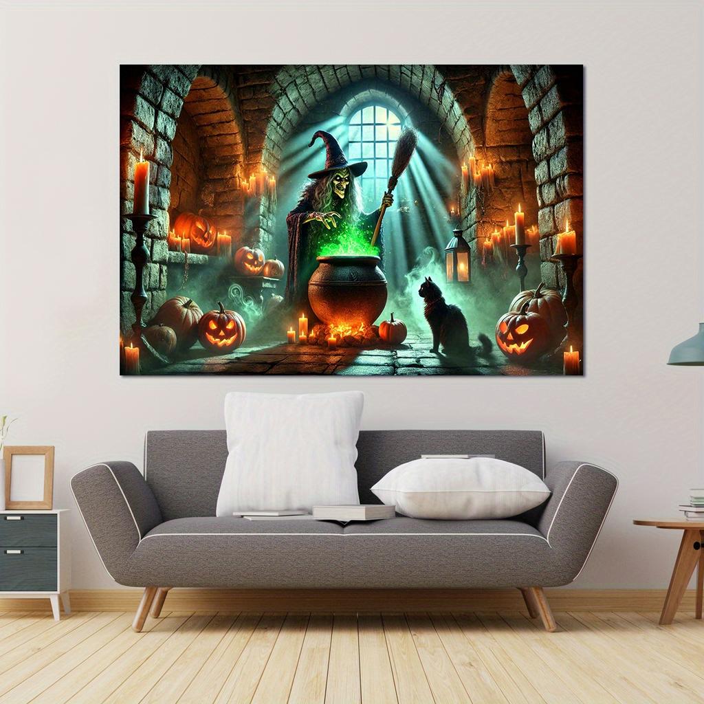 2D Flat Banner 1 Piece - Scene of the Witch's Magic Potion Making Retro Evil Witch Durable Polyester Pattern Banner