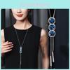 Elegant Korean Style Long Necklace For Women Featuring Geometric Design With Crystal Pendant