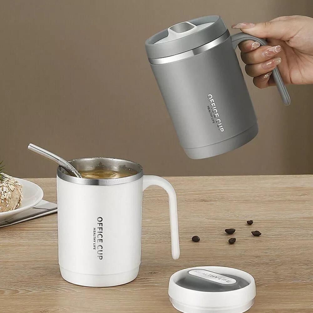 500ML Isolierte Kaffeetasse Reisebecher Thermosflasche aus Edelstahl mit Strohhalm