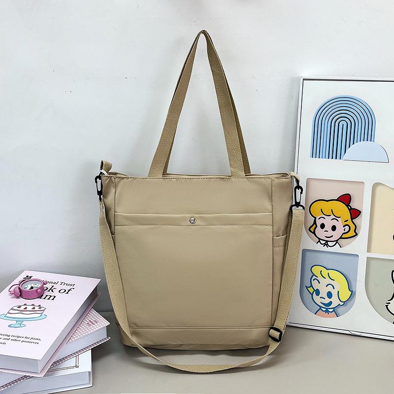 Solid Color Nylon Shoulder Bag Casual Versatile Large Capacity Portable Tote Bag Student Outdoor Travel Messenger Bag