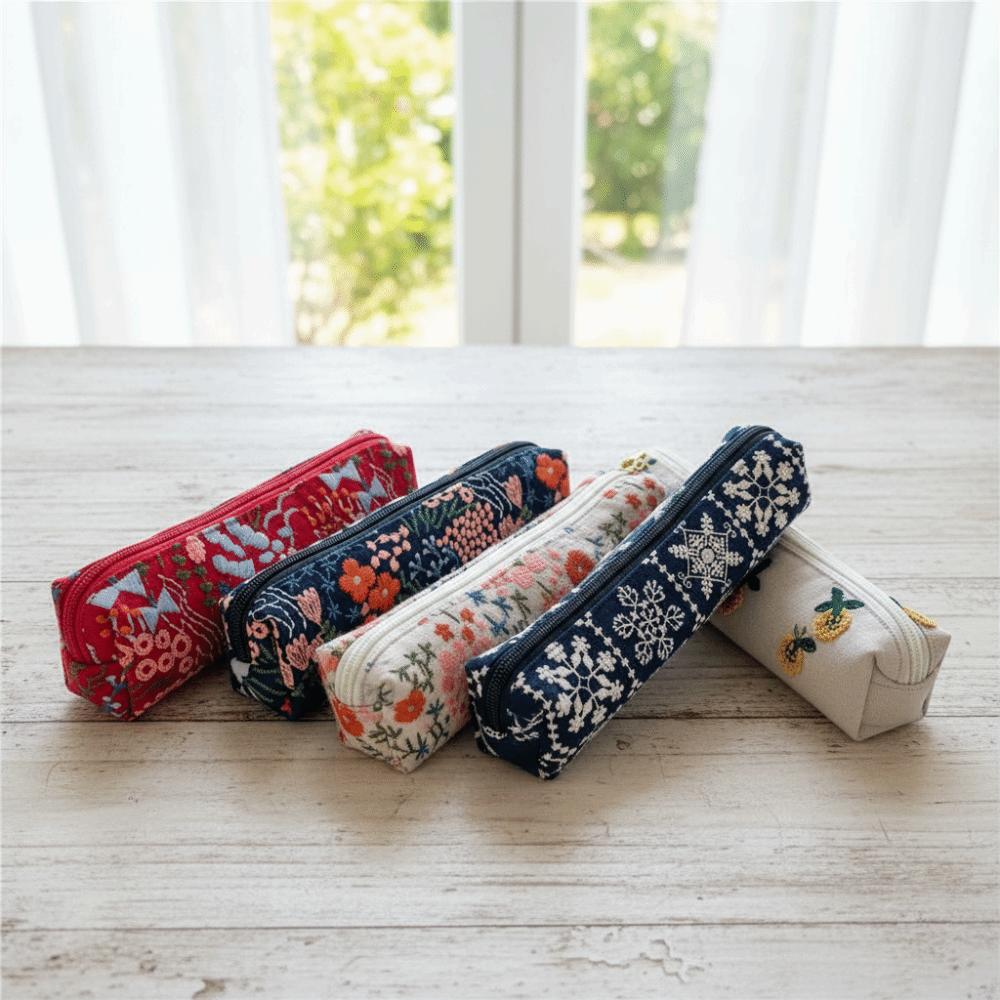 Floral Embroidered Pencil Case Flower Cloth Stationery Bag Korean Style Pen Bag  Stationery Holder