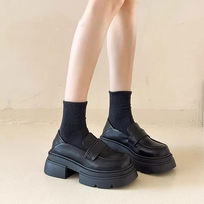 Cowhide version loafers women's platform leather women's shoes 2025 new height-increasing small leather shoes British style one-pedal single shoes