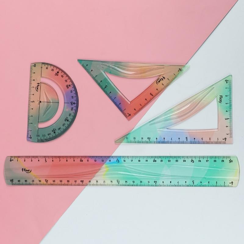 4Pcs Foldable Ruler with Triangles Ruler Protractor Straight Ruler, Plastic Ruler Set Flexible Ruler Soft Bendable Ruler
