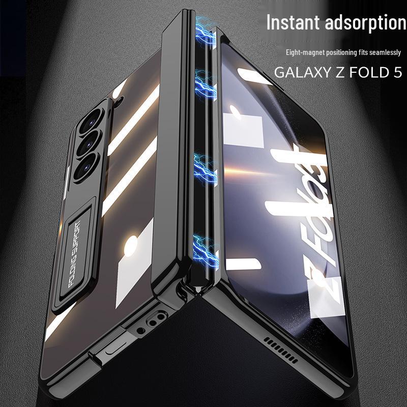 Samsung Z Fold5 Electroplated Transparent Case with Hinge Protection and Foldable Screen Bracket