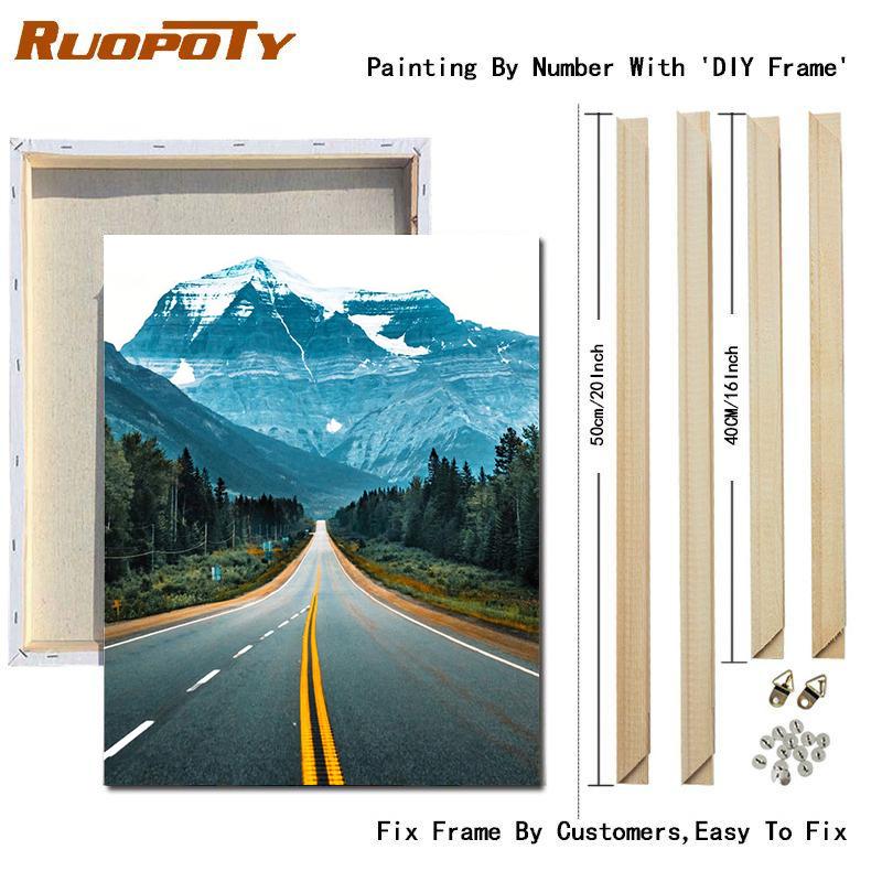 Ruopoty Oil Painting Digital Highway Art Unique Gift Hand-Painted Digital Landscape Painting Living Room Decoration