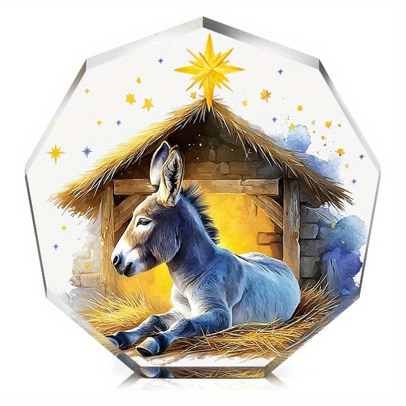 

Nativity Donkey & Jesus in Manger Scene Home Tabletop Decorations, Traditional Christian Religious Decoration - Acrylic Tabletop Decor with Star, Perf 10*10cm