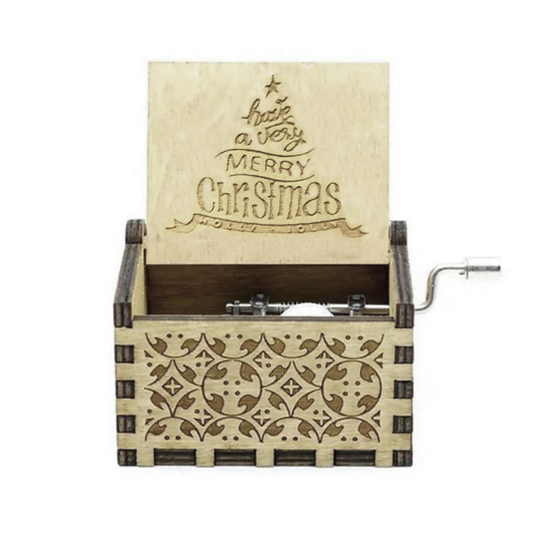 Wooden Hand Crank Music Box Anime Theme Halloween Merry Christmas Decoration Home Christmas Birthday Gift