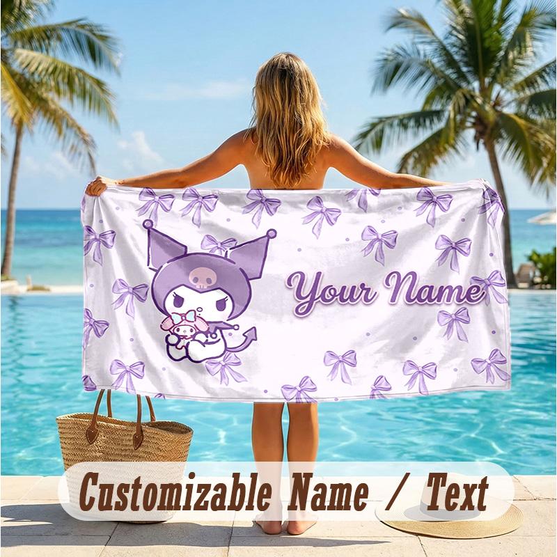 Custom Text Beach Towel, Soft Absorbent Swimming Multi-use TowelKuromi