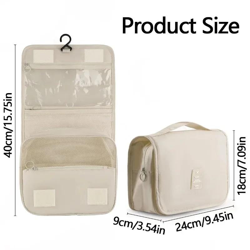 Portable Hanging Cosmetic Bag for Women, Large Capacity Travel Makeup Organizer with Compartments for Toiletries & Jewelry