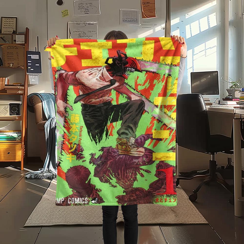 1Pc Chainsaw Man Print Flannel Blanket, High quality Comfortable for All Seasons, Home Decor, Warmth and Comfort, Perfect for Christmas Gifts
