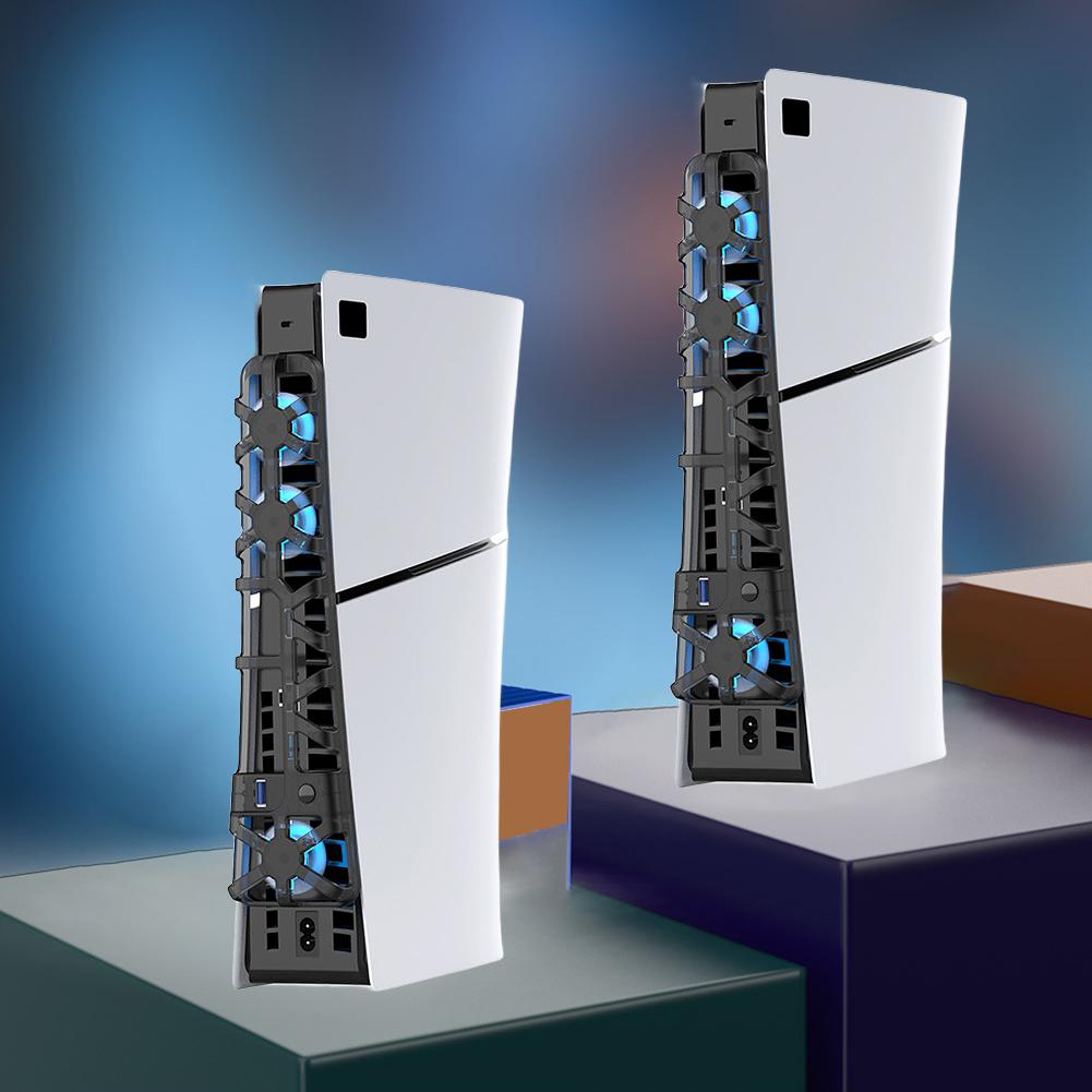 Cooler Fan with LED Light and 3 Fans Efficient Cooling System USB DC 5V Game Console Rear Cooling Fan for PS5 Slim Console