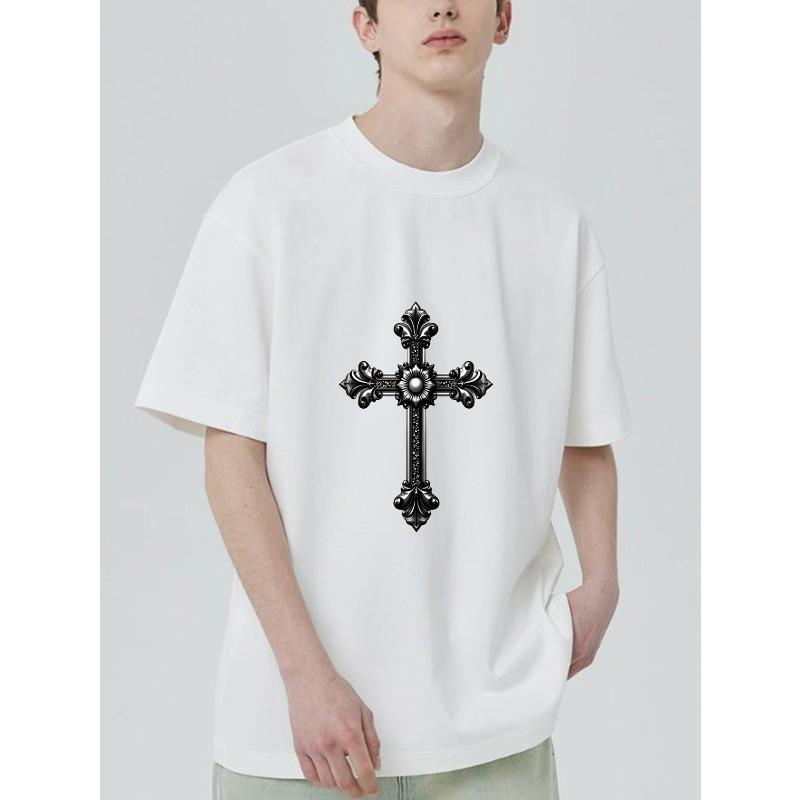 

Black T-Shirt With Ornate Cross Design For Casual Wear XXXXL білий